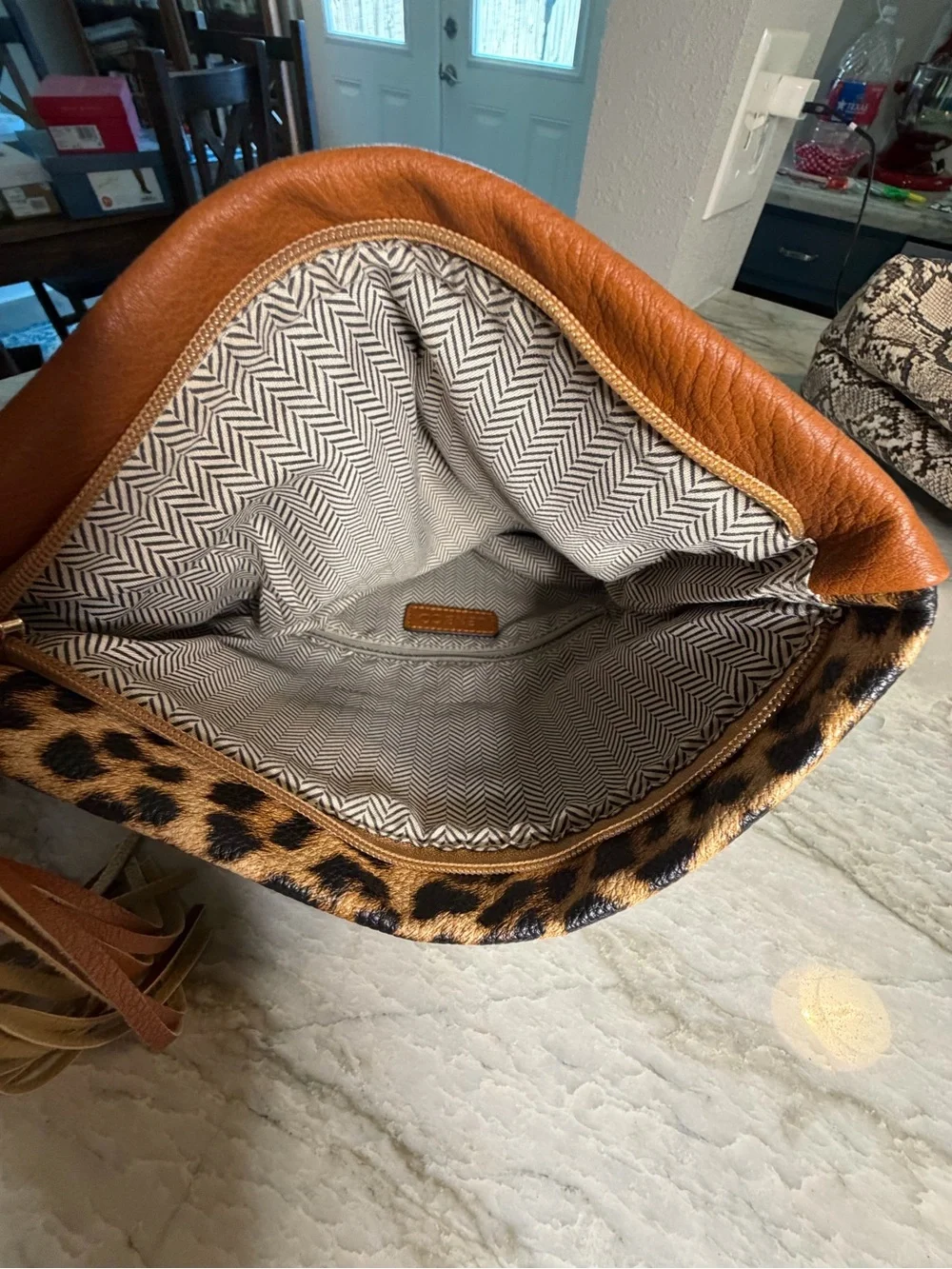 Leopard Print Fold-Over Crossbody Bag in Tan - Picture 6 of 7
